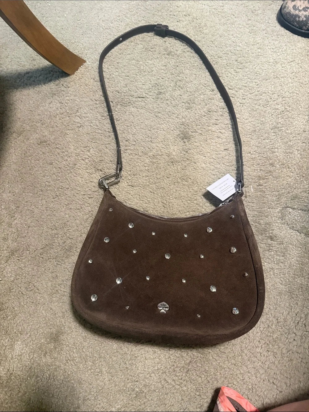 kate spade Brown Suede Shoulder Bag with Silver Hardware